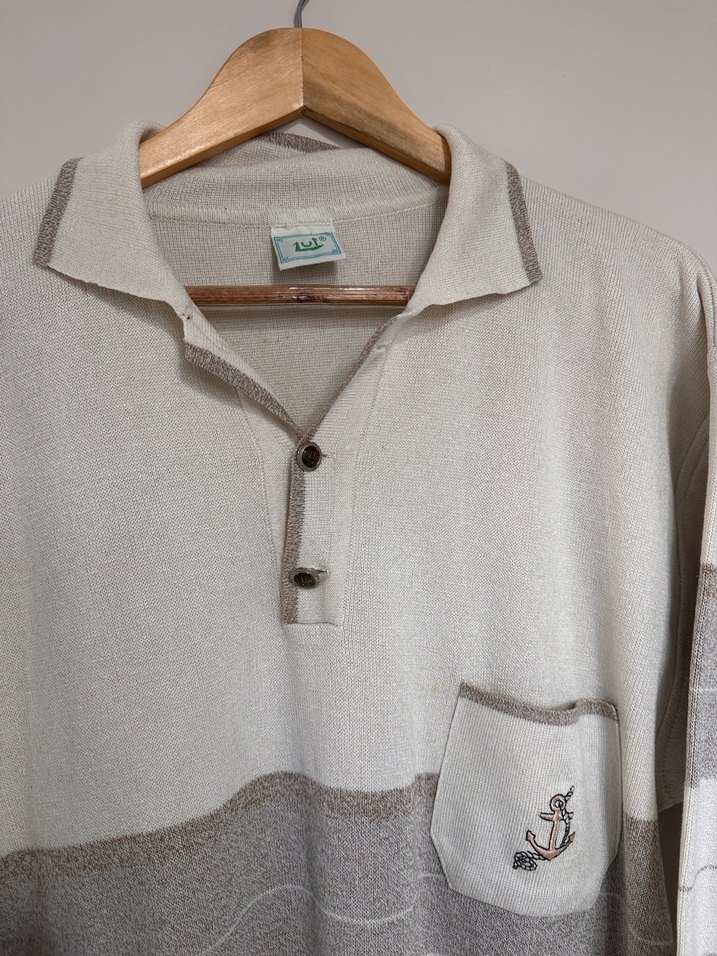 Erkek Bej Gri Çizgili Örgü Triko - Görsel 4