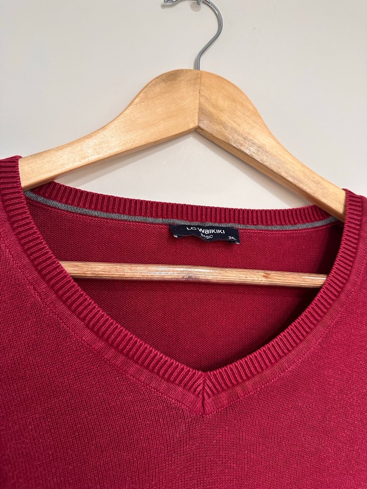 Bordo V Yaka Erkek Triko Kazak - Görsel 4