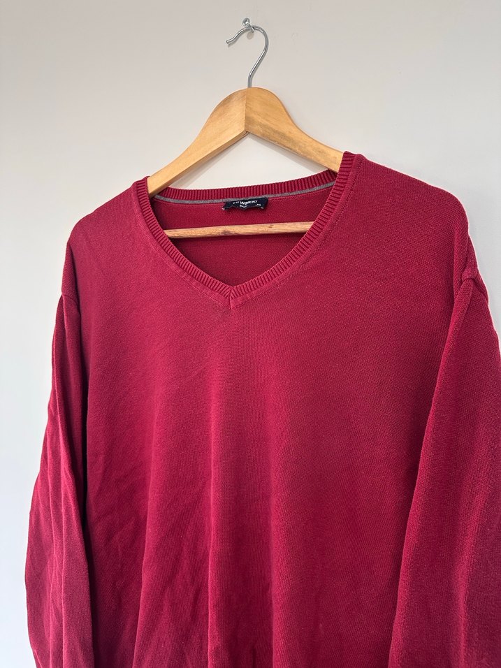 Bordo V Yaka Erkek Triko Kazak - Görsel 2