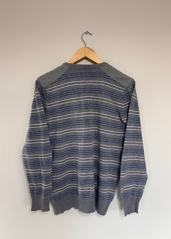 Gri Çizgili V Yakalı Örgü Erkek Kazak - Görsel 5