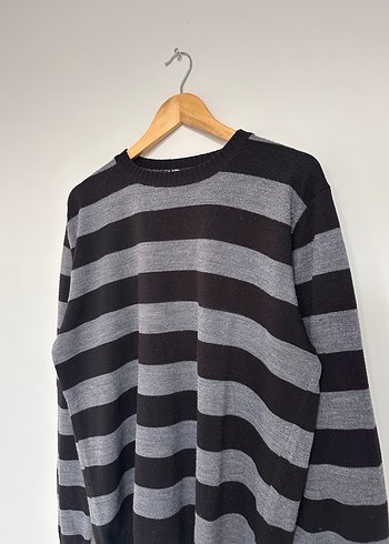 Gri Çizgili Erkek Triko Kazak - Görsel 2