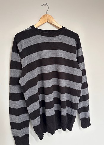 Gri Çizgili Erkek Triko Kazak - Görsel 3