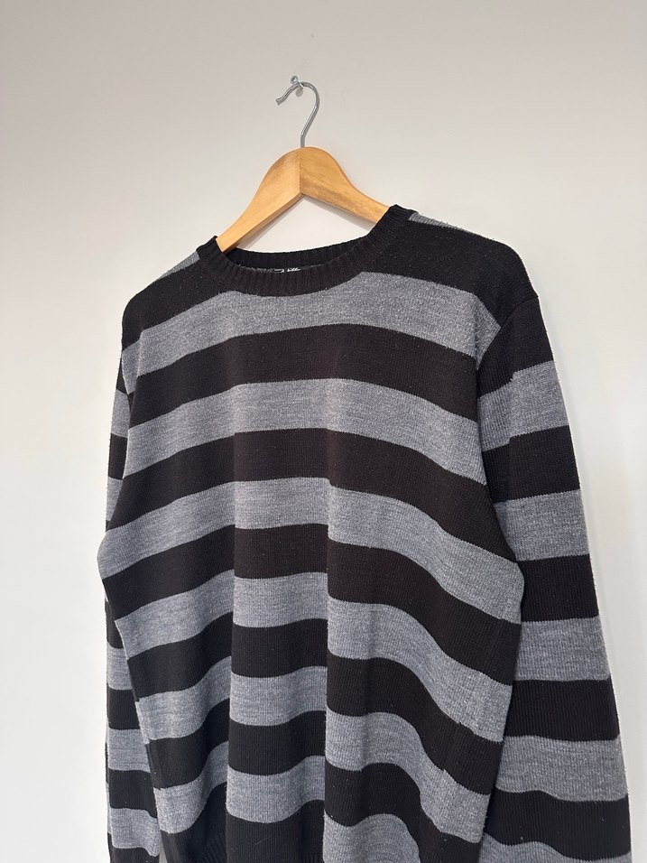 Gri Çizgili Erkek Triko Kazak - Görsel 2