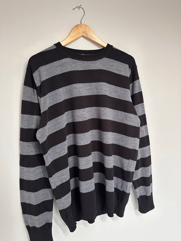 Gri Çizgili Erkek Triko Kazak - Görsel 3