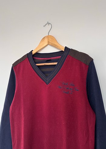 Bordo V Yaka Erkek Çocuk Triko Kazak - Görsel 2