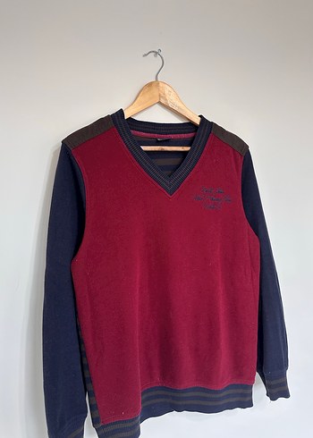 Bordo V Yaka Erkek Çocuk Triko Kazak - Görsel 3