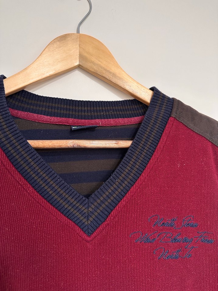 Bordo V Yaka Erkek Çocuk Triko Kazak - Görsel 4