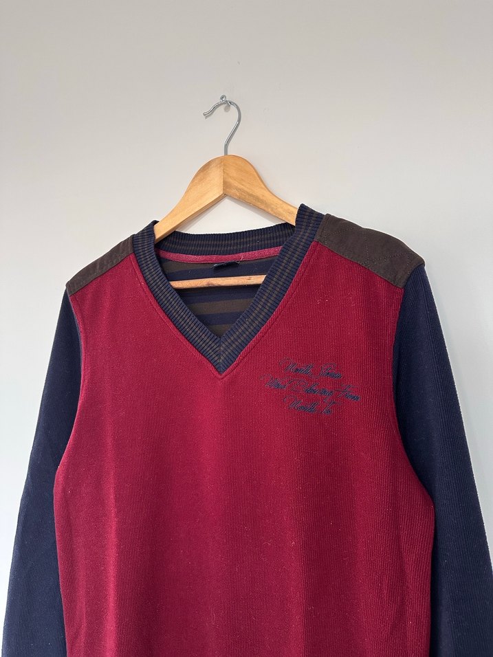 Bordo V Yaka Erkek Çocuk Triko Kazak - Görsel 2