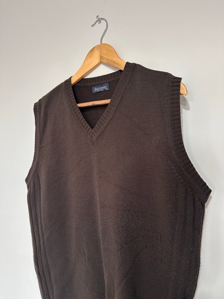 Erkek Kahverengi V Yaka Örme Süveter - Görsel 2