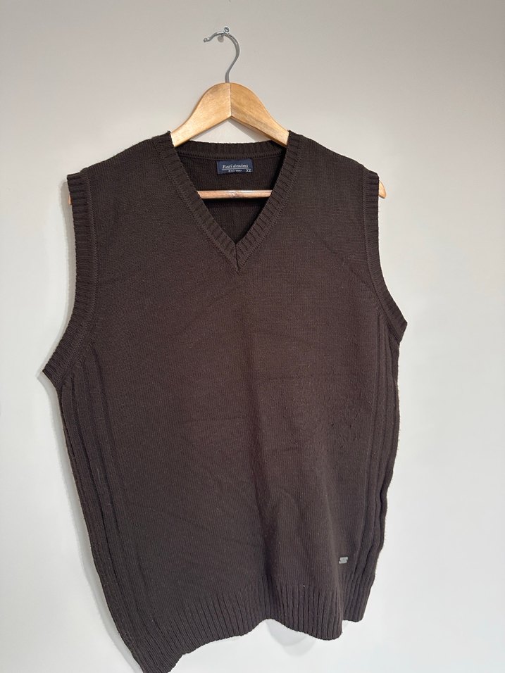 Erkek Kahverengi V Yaka Örme Süveter - Görsel 3