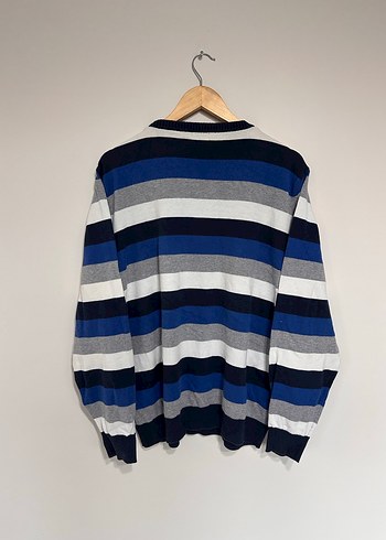 Mavi Gri Çizgili Pamuklu Erkek Kazak - Görsel 5