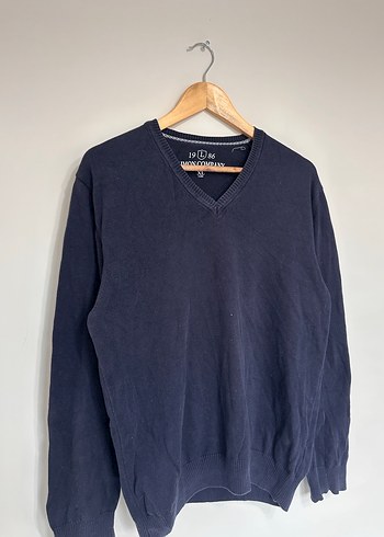 Erkek Lacivert V Yaka Denim Kazak - Görsel 3