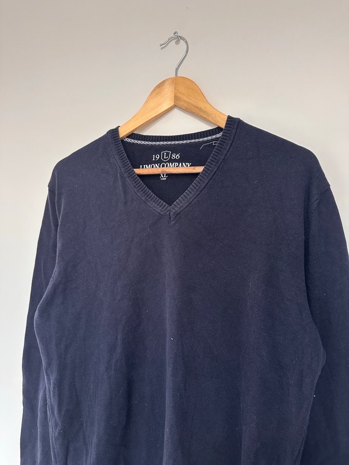 Erkek Lacivert V Yaka Denim Kazak - Görsel 2