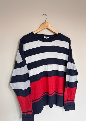 Çizgili Oversize Kadın Triko Kazak - Görsel 3