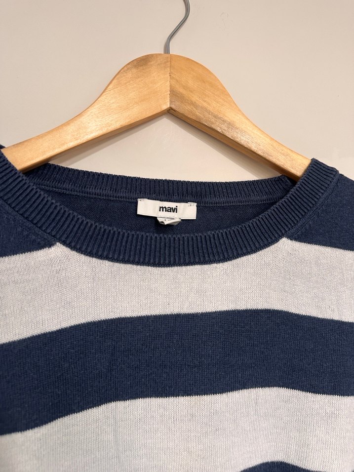 Çizgili Oversize Kadın Triko Kazak - Görsel 4