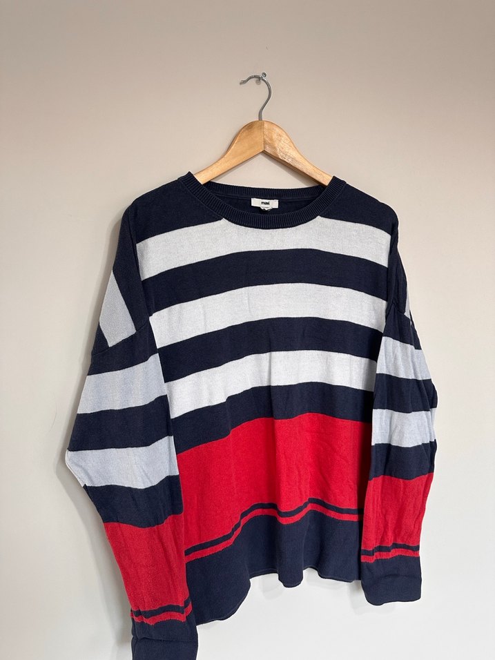 Çizgili Oversize Kadın Triko Kazak - Görsel 3