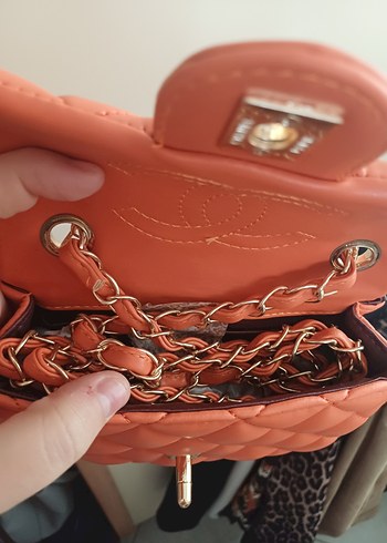 Chanel Turuncu Zincir Detaylı Deri Kadın Çanta - Görsel 2