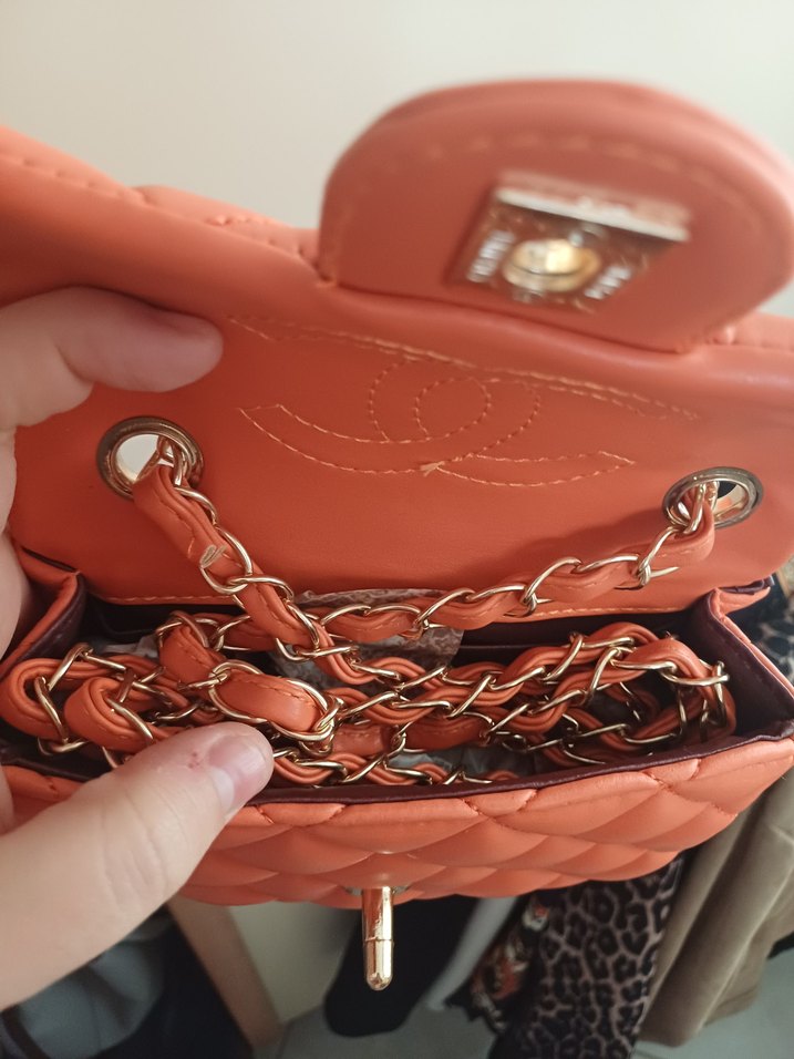 Chanel Turuncu Zincir Detaylı Deri Kadın Çanta - Görsel 2