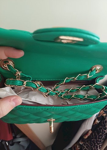 Chanel Zincir Detaylı Yeşil Deri Kadın Çanta - Görsel 3