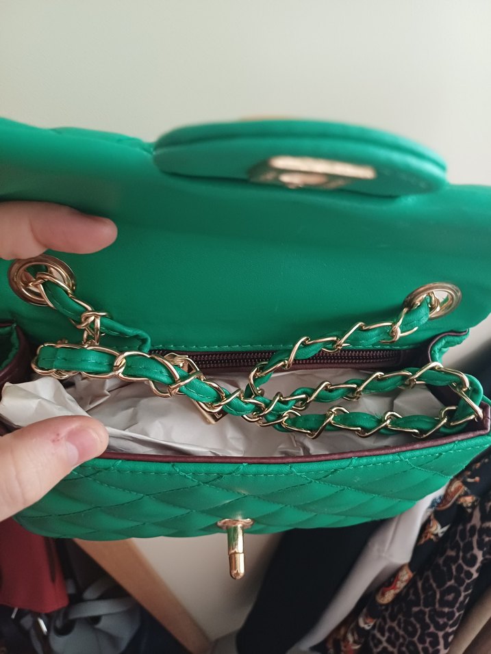 Chanel Zincir Detaylı Yeşil Deri Kadın Çanta - Görsel 3