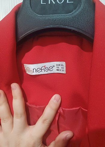 xl Beden Kadın Kırmızı Düğmeli Klasik Blazer
