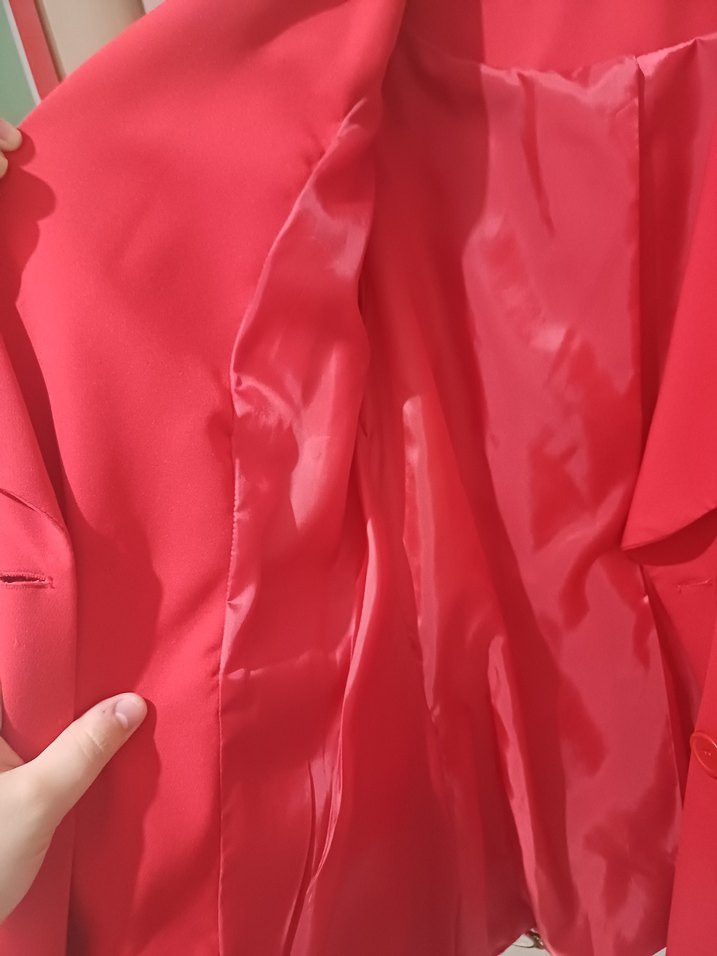 Kadın Kırmızı Düğmeli Klasik Blazer - Görsel 4