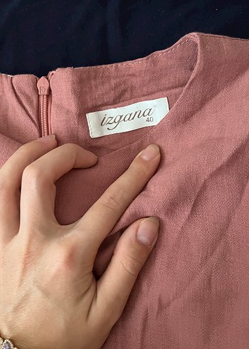 38 Beden pembe Renk Pembe Keten Tunik, Elbise