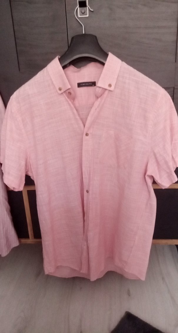 Erkek Keten Kısa Kollu Pembe Gömlek - Görsel 2