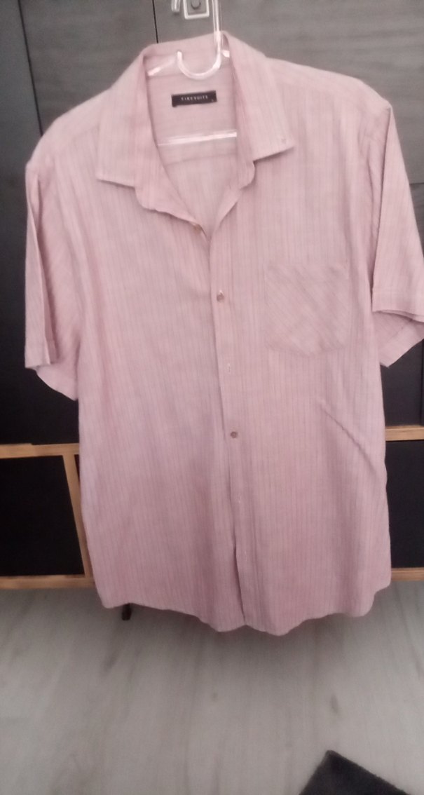 Erkek Keten Gömlek, Kısa Kollu, Bol Kesim - Görsel 2