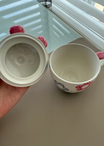  Beden pembe Renk Pembe Kulaklı Kedi Figürlü Renkli Seramik Kupa