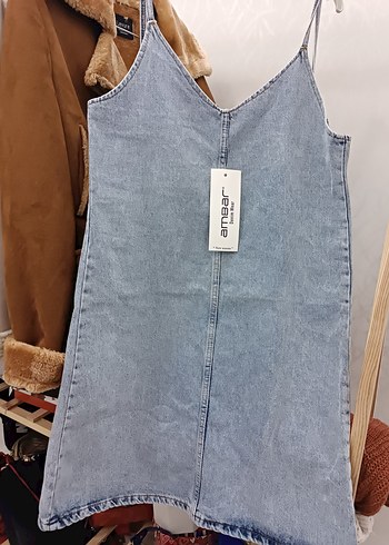 Mavi Bağlamalı Denim Mini Elbise - Görsel 2