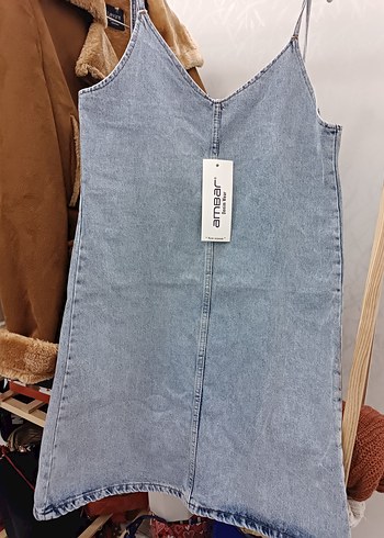 Mavi Bağlamalı Denim Mini Elbise - Görsel 3