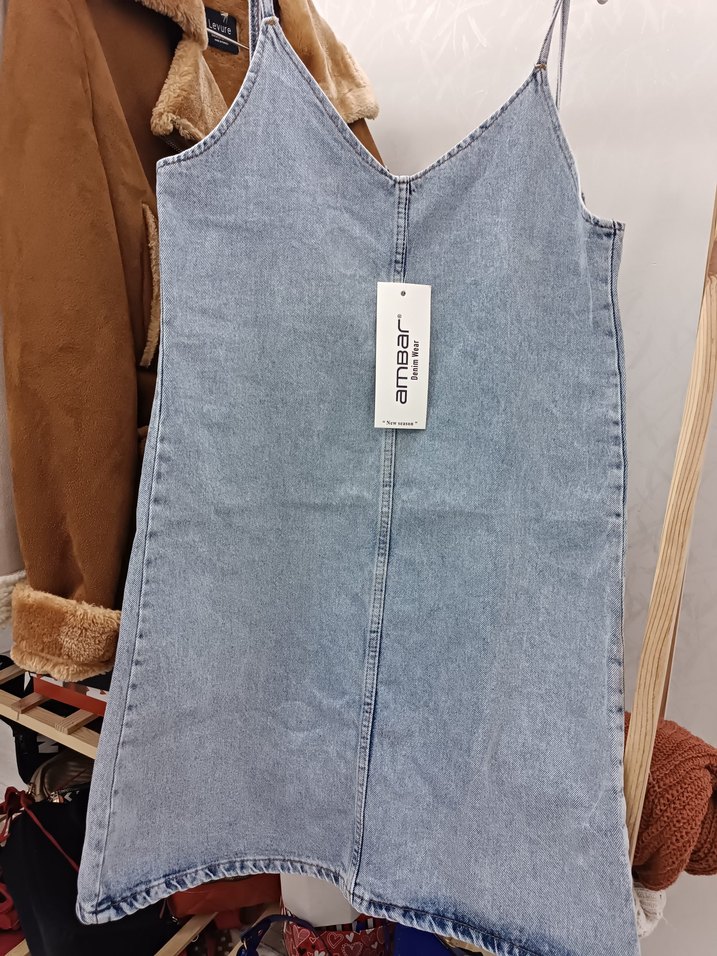Mavi Bağlamalı Denim Mini Elbise - Görsel 3