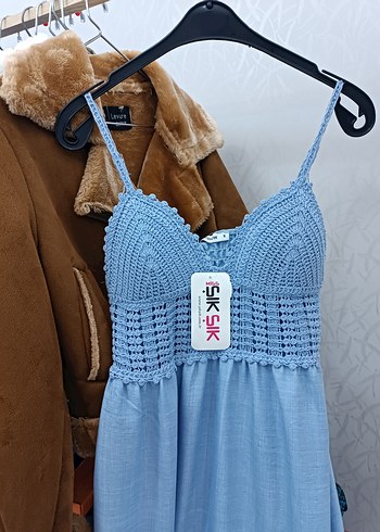 Mavi Bohem V Yaka Boncuklu Uzun Elbise - Görsel 2