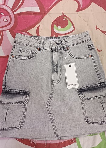 Gri Tie-Dye Mini Denim Etek - Görsel 2