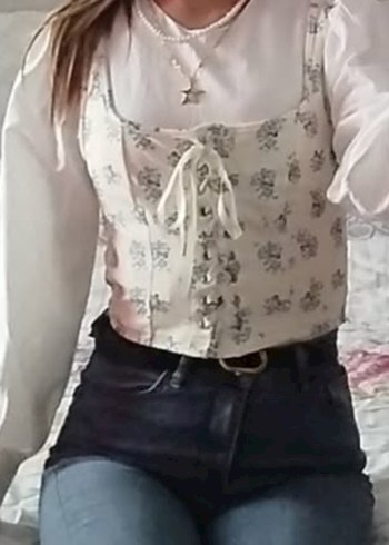 Beyaz Bağcıklı mavi krem korse crop