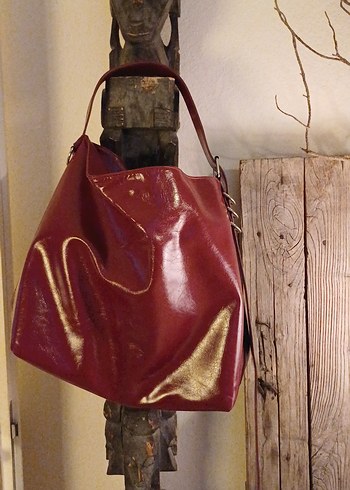 Stradivarius Burgundy Parlak Suni Deri Kadın Çanta