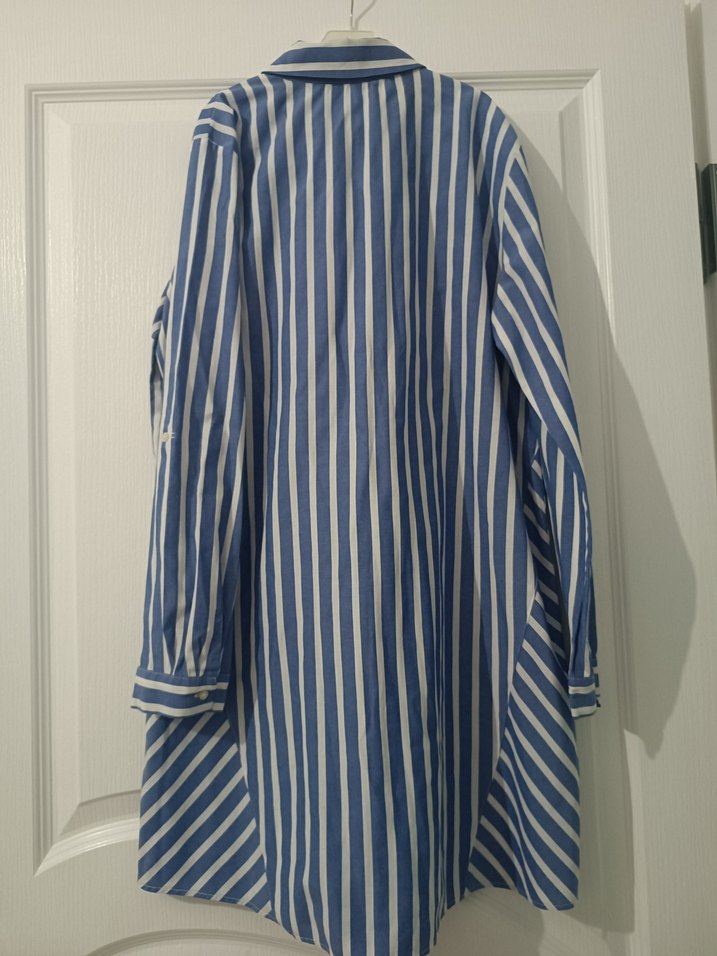 Mavi Çizgili Kadın Uzun Kollu Gömlek - Görsel 2