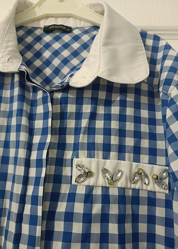 Armine marka Uzun Kollu Mavi Kareli gömlek - Görsel 3
