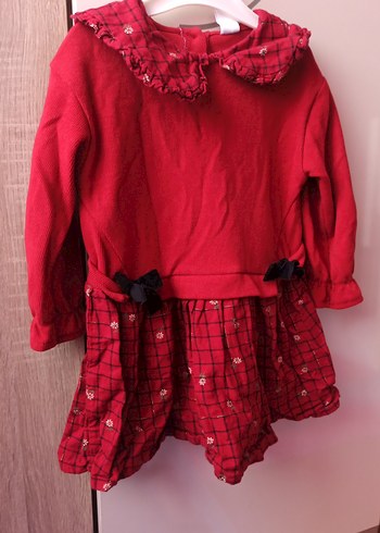 Kız Çocuk Kırmızı Uzun Kollu Fırfırlı Elbise - Görsel 3