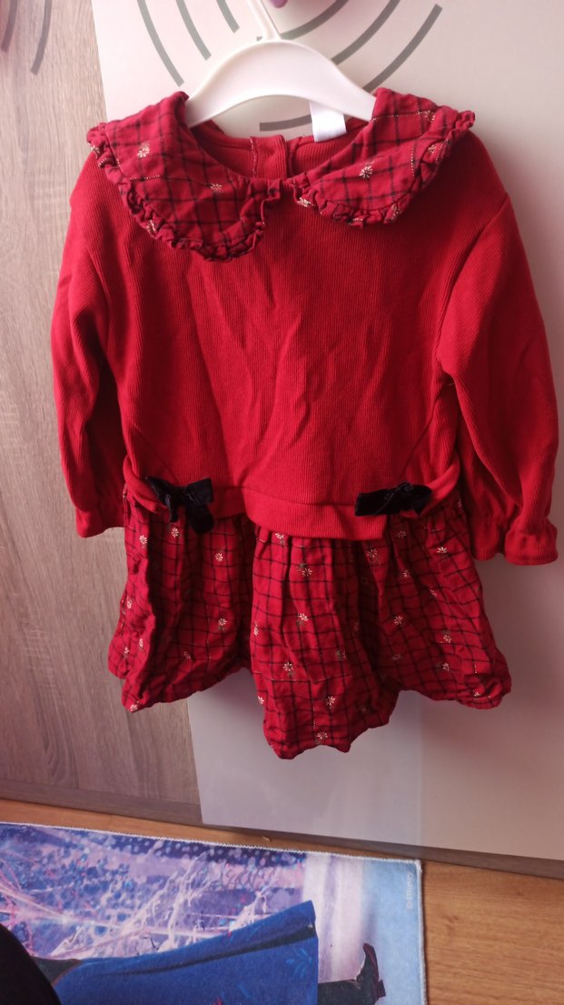 Kız Çocuk Kırmızı Uzun Kollu Fırfırlı Elbise - Görsel 2