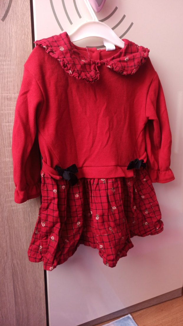 Kız Çocuk Kırmızı Uzun Kollu Fırfırlı Elbise - Görsel 3