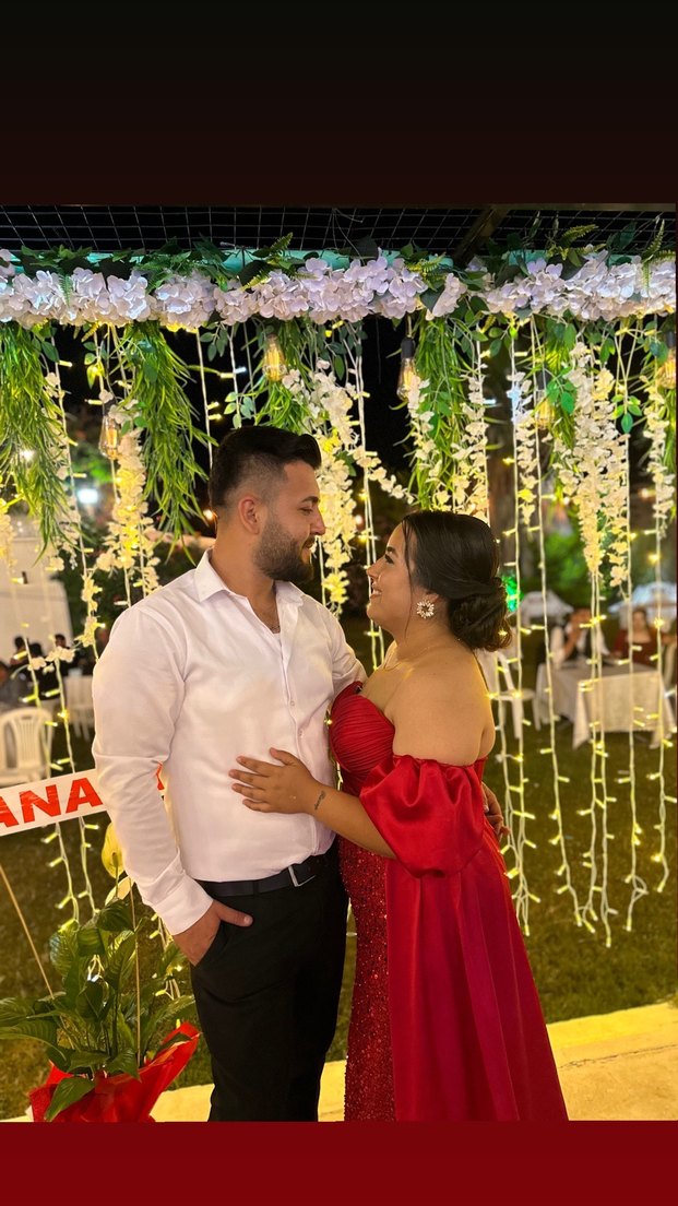 Kırmızı Drapeli Uzun Abiye Elbise - Görsel 3