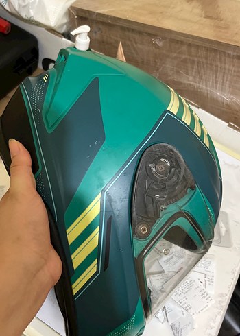 Yeşil Baskılı Biker Motosiklet Kaskı - Görsel 5