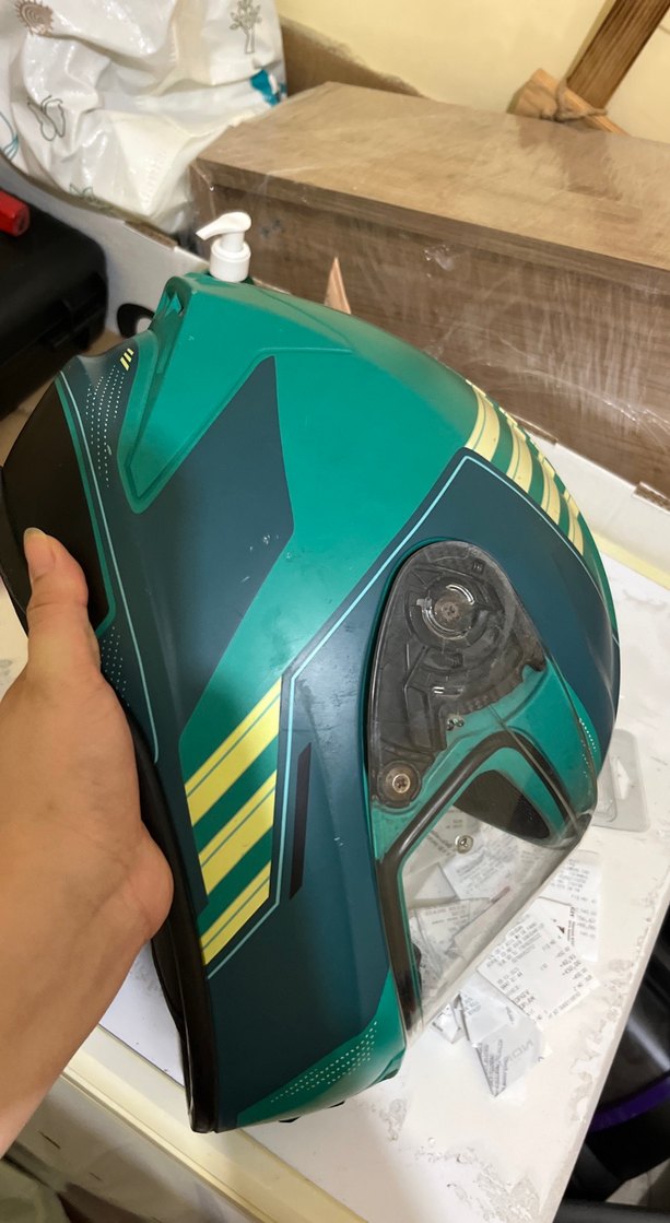 Yeşil Baskılı Biker Motosiklet Kaskı - Görsel 5