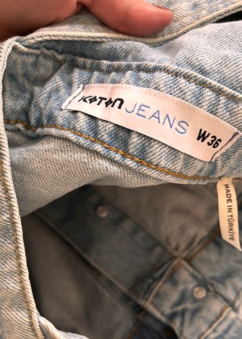 Düğmeli Mavi Kot Salopet - Görsel 4