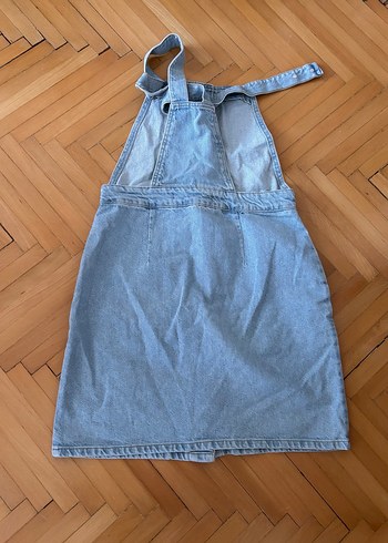 Düğmeli Mavi Kot Salopet - Görsel 3