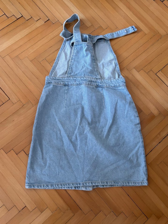 Düğmeli Mavi Kot Salopet - Görsel 3