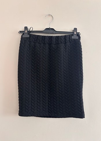 Kadın Siyah Örgü Desenli Kısa Sweatshirt etek takım - Görsel 9