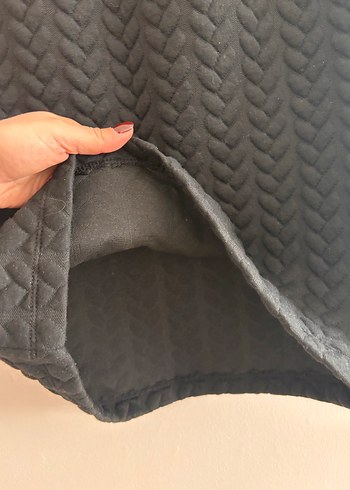 Kadın Siyah Örgü Desenli Kısa Sweatshirt etek takım - Görsel 10